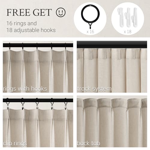 Topfinel Oatmeal Linen Blended Pleated Sheer Curtains - 2 Panels, 40"x96", Light Filtering Window Drapes, Pack of 2