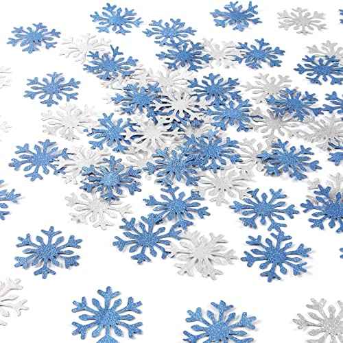 Snowflake Snow-White Party-Decorations Frozen Confetti - 100pcs Glitter Paper decor Christmas Silver Blue Table Confetti,Winter Wonderland Birthday Party Supplies New Year Decor Lasting Surprise