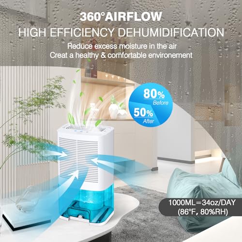Dehumidifier 68oz(2000ml) Small with Drain Hose for Up to 650 sq.ft