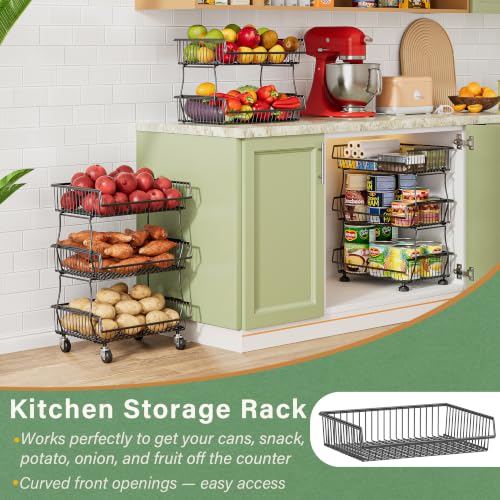 3-Tier Pantry Storage Cart with Upgraded Metal Casters - Black
