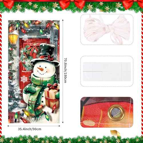 FOIMAS Christmas Door Cover Snowman Backdrop Door Banner Photography Hanging Cover Photo Booth Props for Christmas Winter Home Decoration Indoor Outdoor