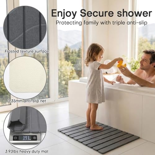Foldable Stone Bathroom Mat - Non Slip Diatomaceous Shower Mat, 24x16 Dark Gray
