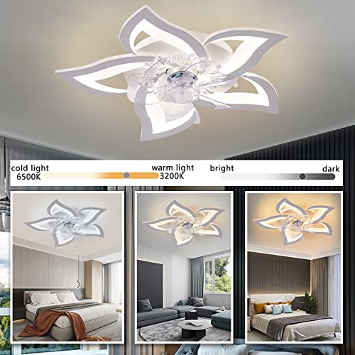 White Modern Dimmable Flower Shape Ceiling Fan with Lights Remote & App Control