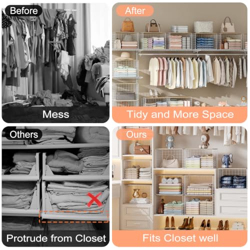 White 6-Pack Extra-Long Stackable Closet Organizer Bins with Top Boards