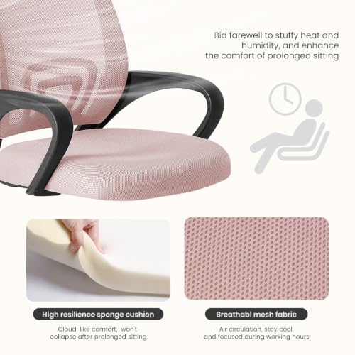 Pink Ergonomic Office Chair with Lumbar Support - Adjustable, Breathable Mesh