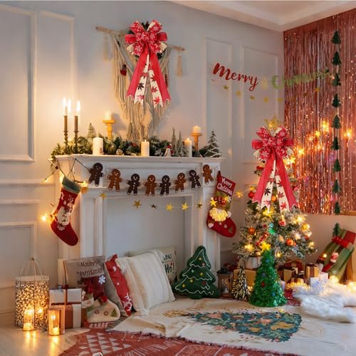 CURASA Christmas Bow Decorations Large Red Bows for Tree Maple Leaf &