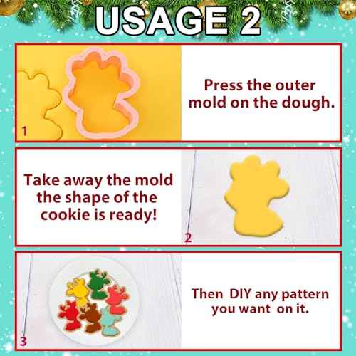 Leesgel Christmas Cookie Cutters, 3D Christmas Holiday Cookie Cutters Shapes with Santa/Xmas Tree/House/Deer, Christmas Party Decorations Ornaments