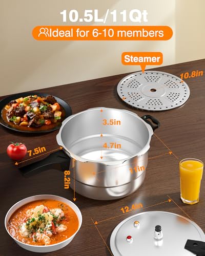 WantJoin 11Qt Aluminum Pressure Cooker with Safety Features - Compatible with Gas & Induction, Includes Canning Rack