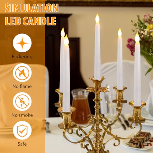 Baquler 100 Pcs 8.5 Inch White LED Flameless Taper Candles Bulk for Holiday Decor