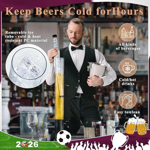 COSYOO 2PCS 3L Drink Tower Dispenser with Ice Tube & LED Light for Parties & Bars