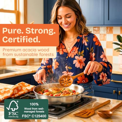 Ziruma 6-Piece Non-Toxic Acacia Wooden Utensils Set - Solid, Glue & Mineral Oil Free
