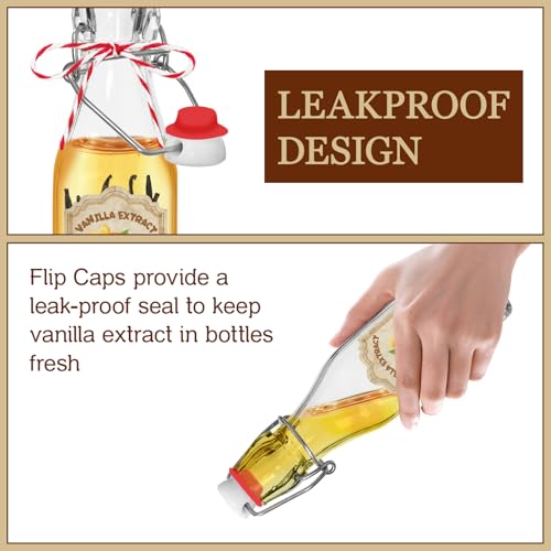 NVioAsport Square 8oz Glass Vanilla Extract Bottles 10 Pack with Lids & Funnel