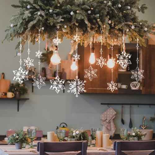 OuMuaMua 12pcs Crystal Christmas Ornaments for Christmas Tree Decorations - Clear Hanging Acrylic Snowflake Ornaments for Christmas Tree Winter Wonderland Party Decorations