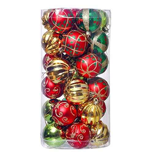 30PCS Christmas Balls Ornaments, Shatterproof Holiday Bulbs Festive Wedding Hanging Ornaments Christmas Tree Decoration (Green&Gold)