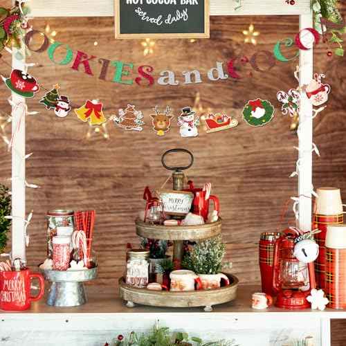 Cookies Cocoa Party Decorations - Christmas Snowman Banner 2 Pcs Snowflake Gingerbread Man Garland Hot Chocolate Bar Decor Supplies for Winter Holiday Birthday Xmas New Year Party Decoration