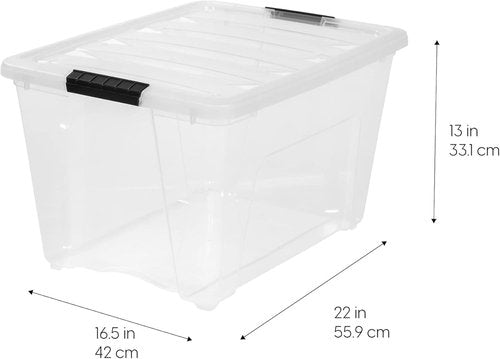 IRIS USA 54 Qt Stackable Plastic Storage Bins - BPA-Free, Durable Lids, 12 Pack | Clear Organizing Solution