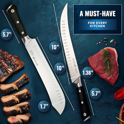 2-Piece Meat Carving Knife Set - Cimeter & Bullnose Butcher Knives, 10" German Steel