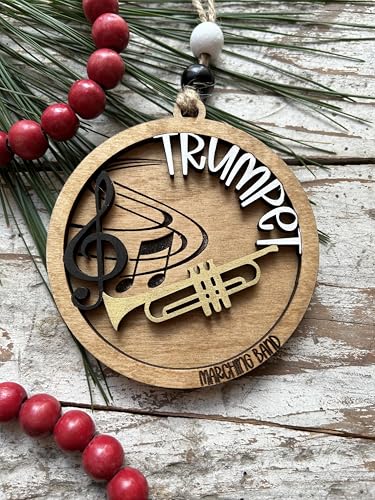 Trumpet Marching Band Christmas Ornament – Laser-Cut Wood Gift for Band Directors