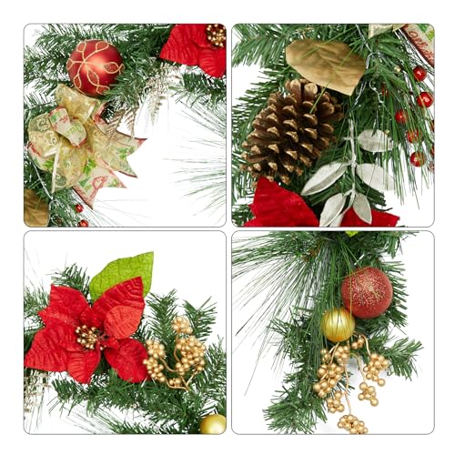 IDEALHOUSE Red & Gold 6FT Battery-Operated Christmas Garland with Lights & Timer