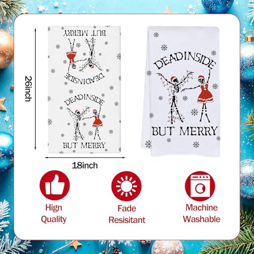 Skeleton Christmas Kitchen Towels 4-Pack - Gothic Black White Red Cotton Dish Towels