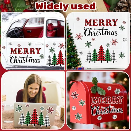 Merry Christmas Refrigerator Magnets Set – 20 Plaid Snowflake Tree Decor Stickers