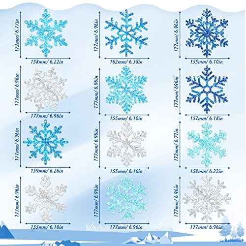 Sumind 30 Pcs Winter Party Wonderland Decorations Snowflake Hanging Swirls Ceiling Decor Winter Baby Shower Streamers Christmas Hanging Decor Holiday Birthday Wedding Party Supplies(Blue, Silver)
