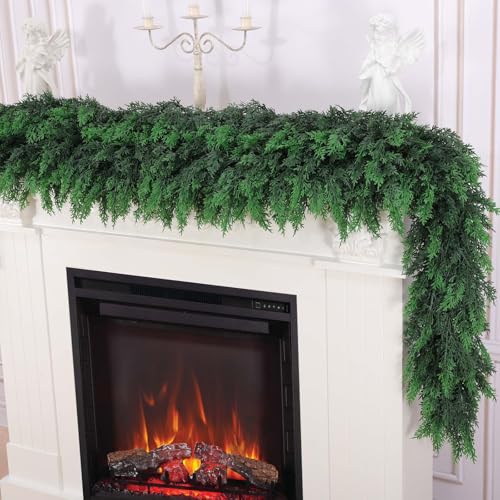 Hananona 9 ft Christmas Cedar Garland, 2 Pcs Real-Touch Green