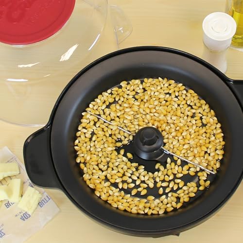 6-Quart Red Popcorn Maker Machine with Stirring Rod and Large Serving Bowl