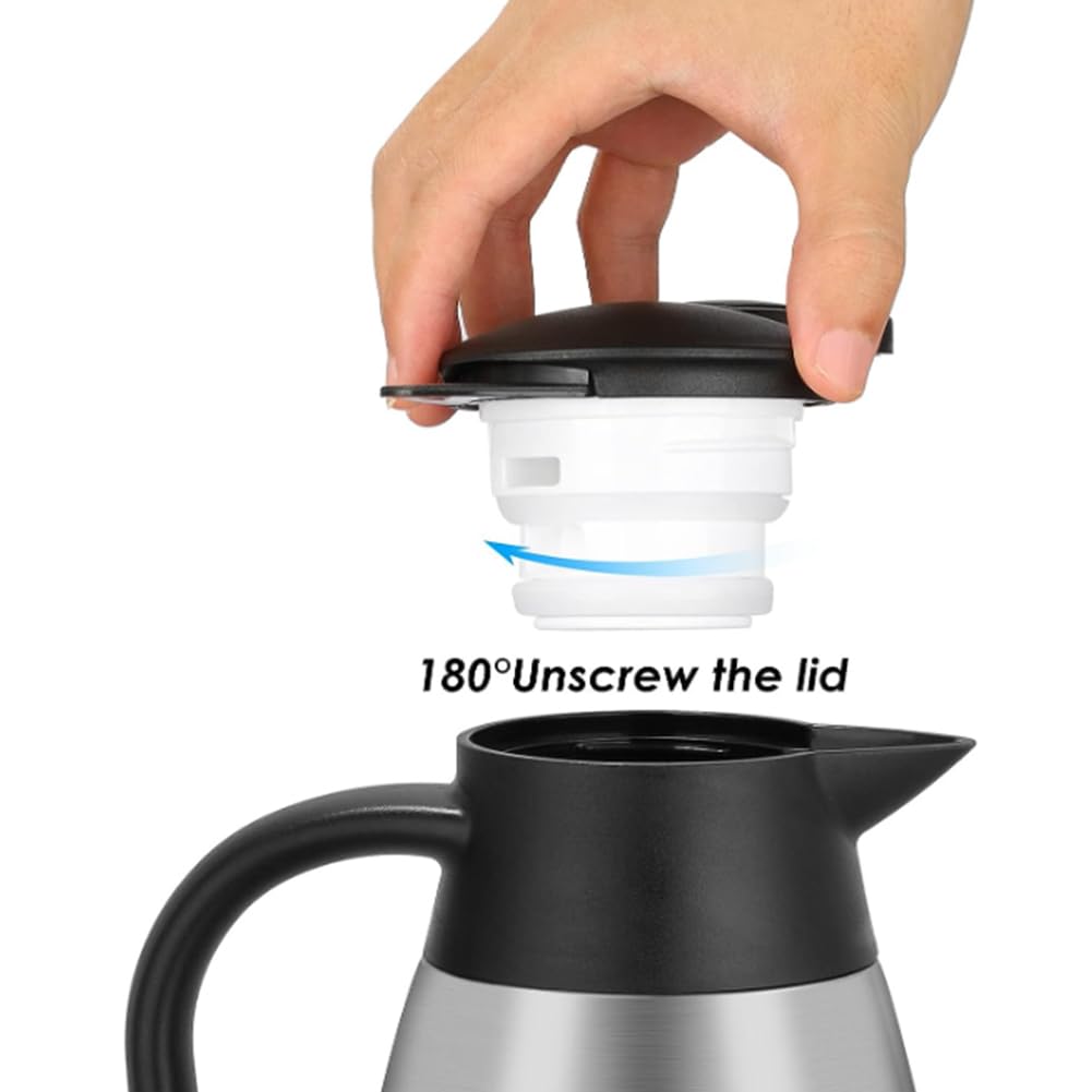 70 Oz Insulated Thermal Coffee Carafe Stainless Steel Double Walled Vacuum Coffee Thermos, Hot Water, Tea, Hot Beverage Dispenser, Keep 24 Hour Heat Retention/12 Hour Cold Retention (Sliver, 2L)