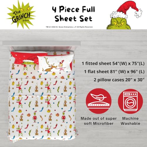 Franco Grinch Greetings Full Microfiber Sheet Set - Officially Licensed Christmas Bedding