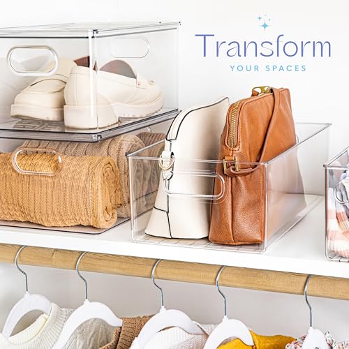 Plastic Food Storage Bins 4 Pack - Clear Kitchen Pantry & Refrigerator Organizers 16x8x5 (Variation of THIS listing)