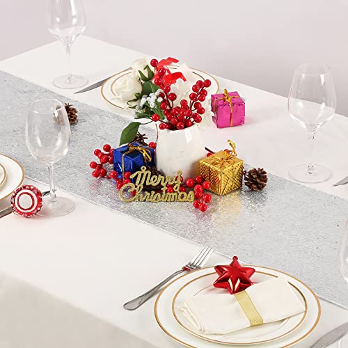 12x108 Inch Silver Sequin Table Runners 10 Pack for Party & Holiday Decor
