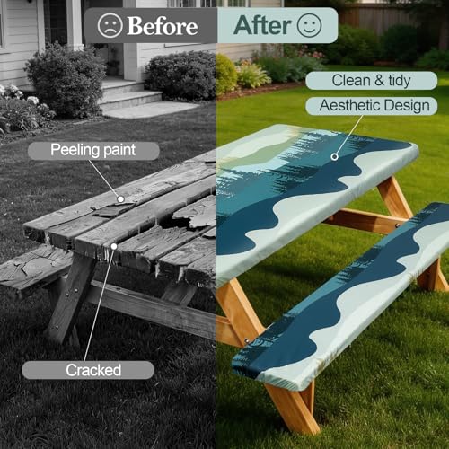 Play Tailor 96in Green Blue Picnic Table & Bench Cover Set Waterproof Outdoor Camping
