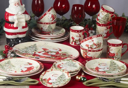Certified International Holiday Wishes Dinnerware Set for 4 - 16 Pieces, Multicolored Christmas Tableware