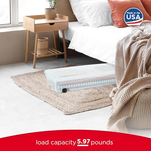 Rubbermaid Under the Bed Storage Boxes 68 Quart Low Profile 2 Pack with Wheels & Dual Lids
