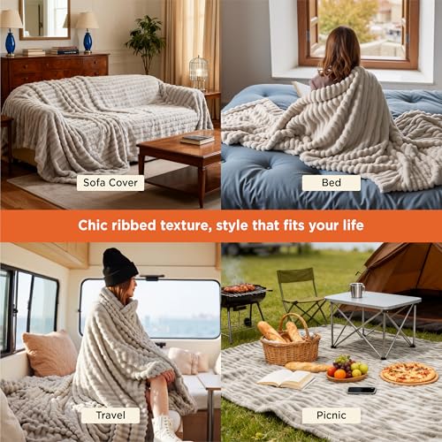 Bedsure King Size Beige Flannel Fleece Blanket - Ultra Soft & Cozy