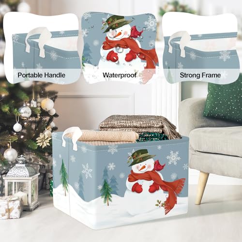 Clastyle Snowman Christmas Gift Basket | Large Blue Winter Toy Storage Bin