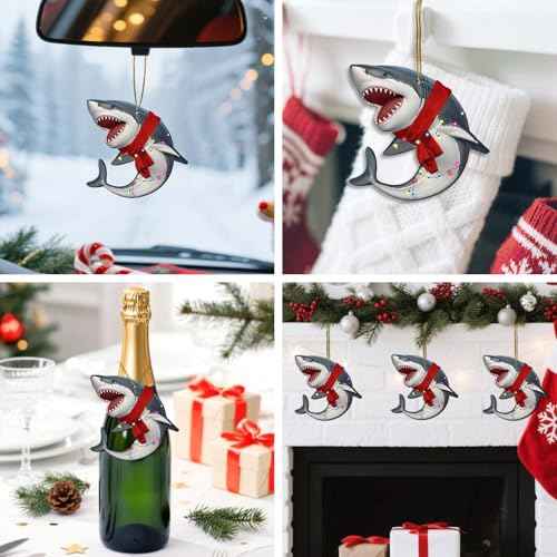 Shark Ornaments for Christmas Tree - Wooden Sea Animal Hanging Ornament - Shark Decor & Lover Gifts