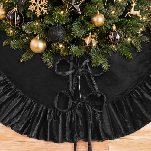 SoarDream Black Velvet 36 Inch Ruffled Christmas Tree Skirt - Vintage Style
