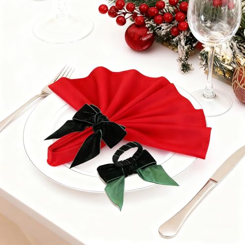 6pcs Green Velvet Bow Napkin Rings,Christmas New Year Table Decor