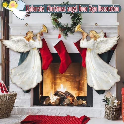 Retro Christmas Hanging Angel Wooden Sign Set - Outdoor Holiday Decor