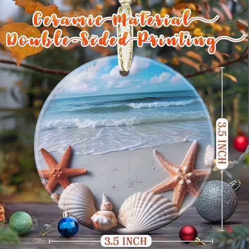 3.5" Ceramic Christmas Ornaments, Christmas Tree Ornaments, Heirloom Keepsake, Gift Exchange, Gift Idea, Bauble Present - Beach