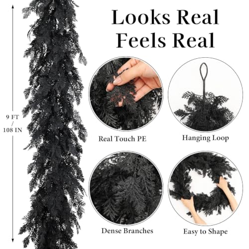 Halloween Garland 8.9FT Black Artificial Fall Decor for Mantle, Fireplace, Door - Variation 1