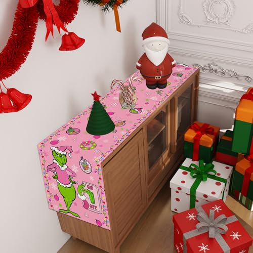 Linen Pink Christmas Table Runner 72 Inches Long Pink Christmas Decor Christmas Xmas Winter Holiday Home Kitchen Dining Room Table Decorations