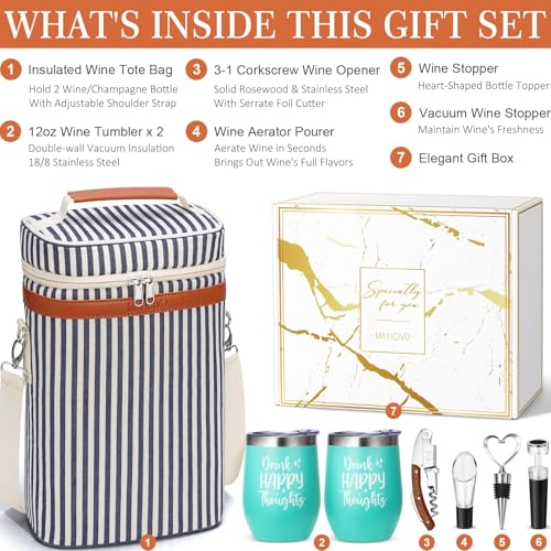 Drink Happy Thoughts Wine Gifts Basket for Women - Cooler Bag Set