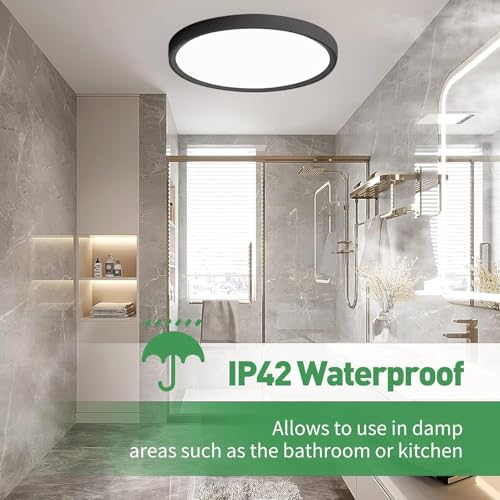 Black 12-Pack LED Flush Mount Ceiling Light - 24W, 2520LM, 3CCT, Slim & Waterproof