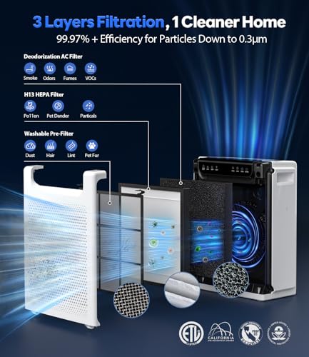 FreAire Large Room Air Purifier with Washable Filters, HEPA, Turbo Mode, Up to 2600 ft²