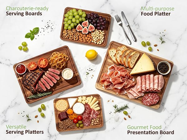 Acacia Wood Chopping Board Set of 4 - Large 16x12 Inch - Reversible & Juice Groove