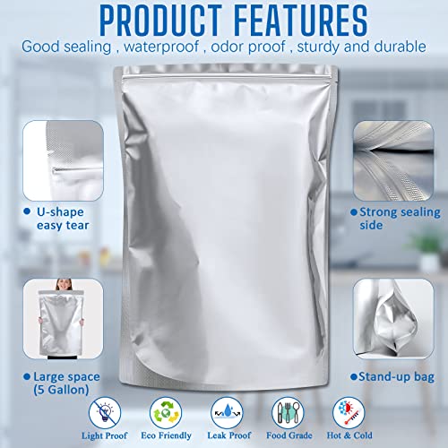 15 Pack 5 Gallon Mylar Food Storage Bags with Oxygen Absorbers - Heavy Duty, Reusable, Sealable