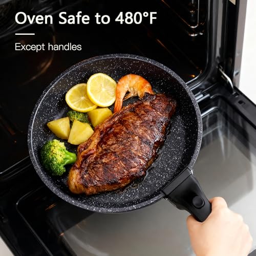 Ceramic Pots and Pans Cookware Set with Detachable Handle - Dark Gray 0801